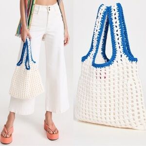 Solid & Striped Mini Crochet Tote in White and Blue Knit